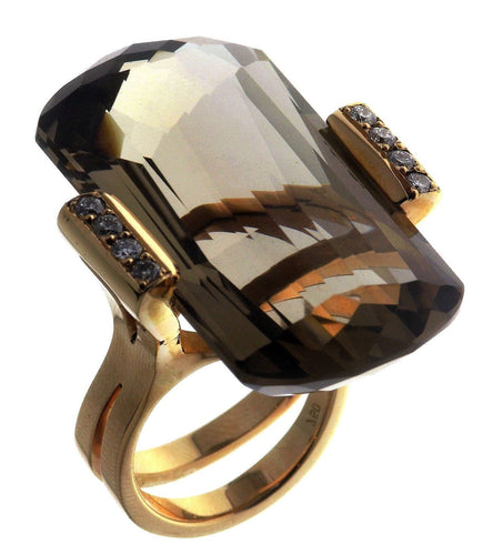 Bague 51.5 Bague en or rose, quartz fumé 54,76 ct, diamants naturels 58 Facettes AG-20X1687