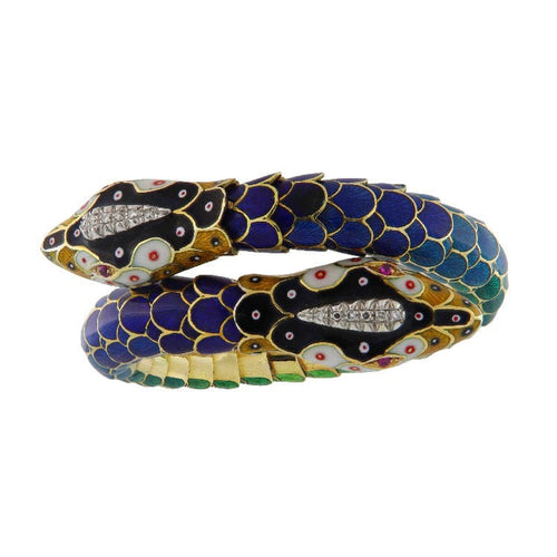 Bracelet Bracelet serpent en or jaune émaillé de diamants et de rubis 58 Facettes G3842