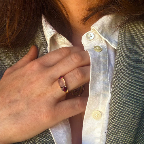 Bague 51.5 Bague or jaune, quartz rose 58 Facettes REF2524-291