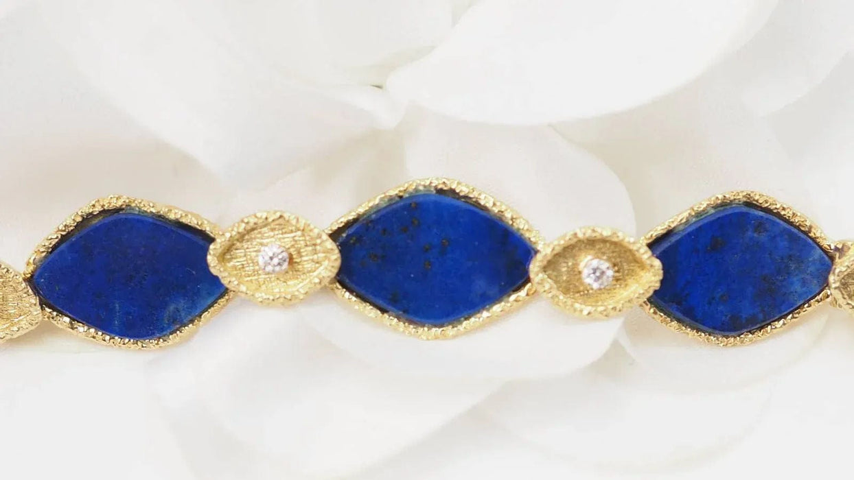 Bracelet Bracelet vintage en or jaune lapis lazuli et diamants 58 Facettes 32872