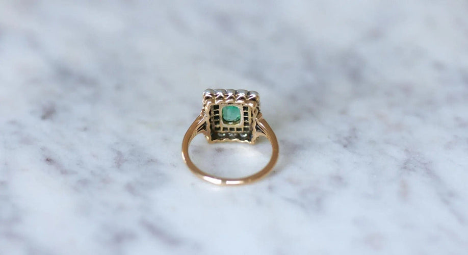 Bague émeraude colombienne double entourage diamants 58 Facettes