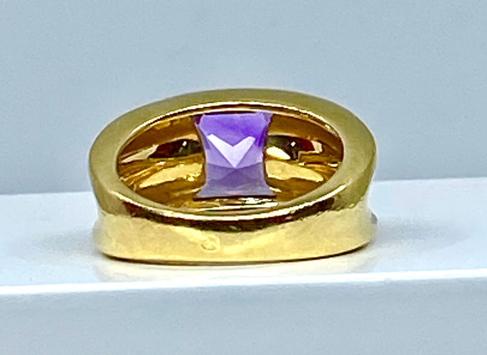 Anel quadrado ametista ouro amarelo