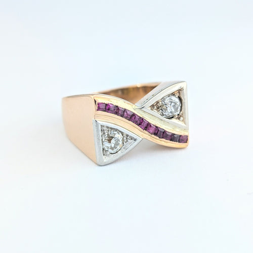 Bague 58 Bague Tank en or rose diamants et rubis 58 Facettes 32028