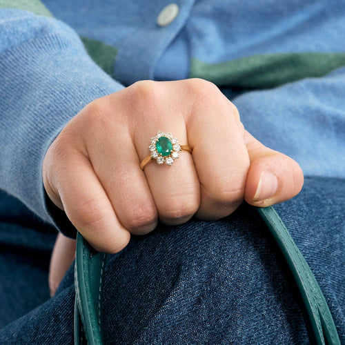 Bague 59 Bague Marguerite or jaune, diamants et émeraudes 58 Facettes 250241