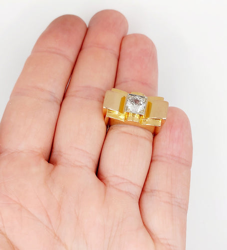 Bague 52 Bague tank XXL art deco or rose 18k diamant taille ancienne 1,25 carats (circa 1950) 58 Facettes A05970