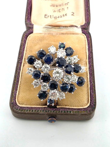 Anello in oro bianco con zaffiri e diamanti 58 Facettes