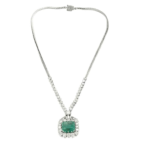 Collier Collier or gris, émeraude Colombienne et diamants 58 Facettes LJ15