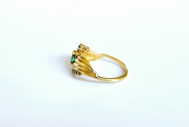 Bague 54 Bague bandeau émeraude et diamants en or jaune 18k 58 Facettes