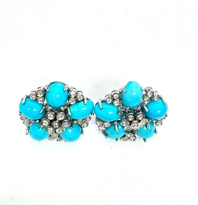 Boucles d'oreilles Boucles d'oreilles en or blanc, diamants et turquoises 58 Facettes