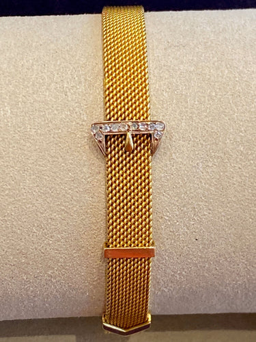 Bracelet Bracelet ceinture ancien or jaune, diamants, maille milanaise 58 Facettes