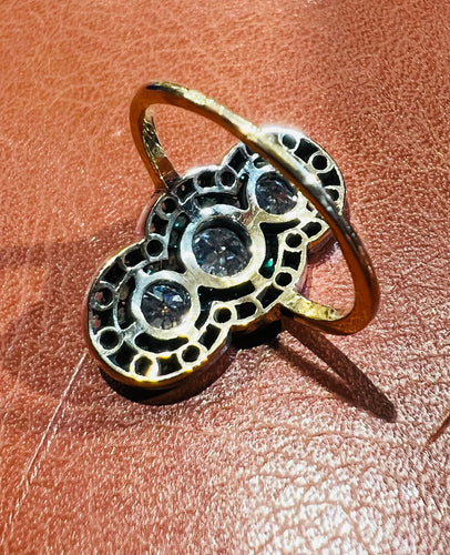 Bague 53 Bague Marquise fin 19ème siècle diamants émeraudes 58 Facettes 7807 A