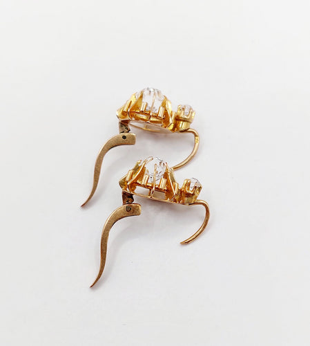 Boucles d'oreilles Dormeuses antique or rose 18k verres blancs taille coussin (circa 1900) 58 Facettes A06051