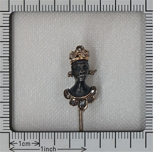 Montre Épingle à cravate victorienne en forme de Maure couronné, sertie de diamants taille rose, vers 1870 58 Facettes 25321-0230