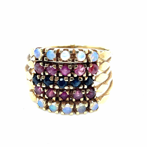 Bague 56 Bague De Harem Rubis Saphirs Opales Or Jaune 58 Facettes