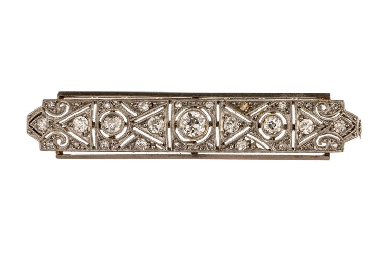 Broche Broche Art Déco en or blanc et platine diamants, années 1930. 58 Facettes 10071