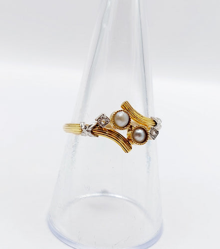 Ring Toi & Moi Art nouveau med pärlor och rosen­slipade diamanter i 18k guld 