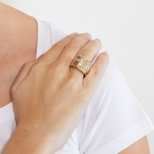 Bague 58 Bague Tank or jaune platine et diamants 58 Facettes