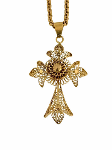 Collier Crucifix portugais traditionnel fabriqué main, chaîne or jaune 58 Facettes