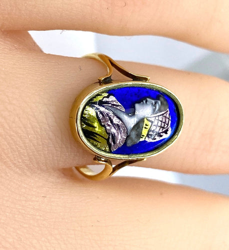 Bague 52 Bague en or jaune émail profil de femme, Limoges 58 Facettes AB646