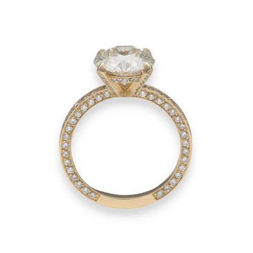 Bague 53 Solitaire en or jaune 18K avec diamant central 3,04 ct K-VS2 HRD et pavage 1,75 ct - Taille 53 58 Facettes FB10500