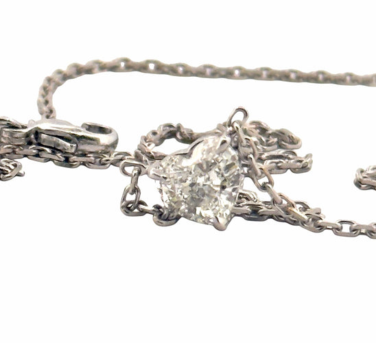 Collier Ras de cou or blanc diamant cœur 0,74 carat 58 Facettes