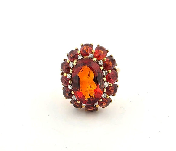Bague 57 Bague vintage en or jaune avec citrines et diamants 58 Facettes
