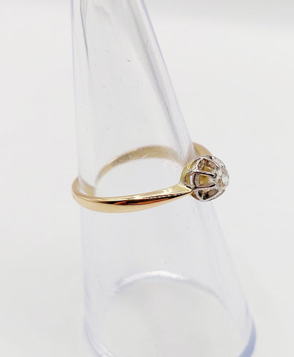 Bague 52 Bague solitaire antique or jaune, diamant taille ancienne 0.14 carat (circa 1900) 58 Facettes A05954