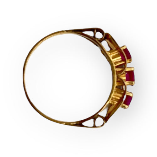 Bague 59 Bague or rose style ancien 3 pierres rouges 58 Facettes 149059715