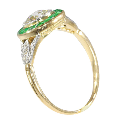Bague 55 Bague de fiançailles Art déco vintage des années 1920 avec diamants et émeraude 58 Facettes 24197-0155
