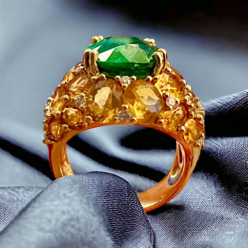 Bague 53.5 Bague Tsavorite 7,20 carats et pavage de citrines 58 Facettes 7662 A