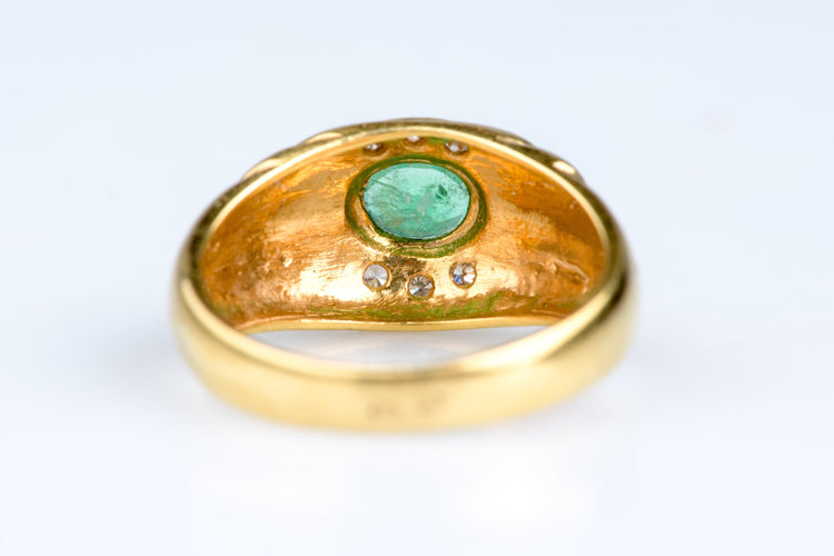 Bague 53 Bague gypsy vintage en or jaune, émeraude ovale & diamants 58 Facettes 413151299-107