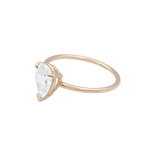 Bague 53 Solitaire jaune 750/000, diamant poire taille ancienne. 58 Facettes 34658