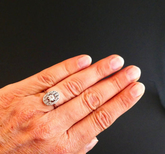 Bague 52 Bague Art Déco Diamants, Or Blanc 58 Facettes