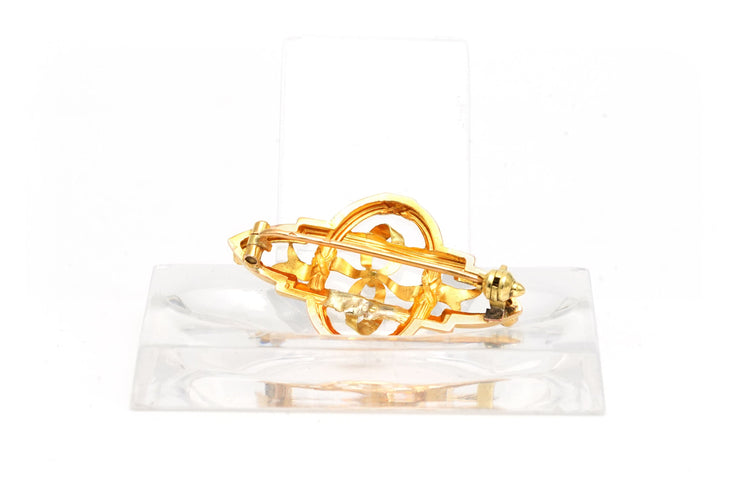 Broche Broche Art Nouveau en or jaune sertie d'une perle et de rubis 58 Facettes 22963