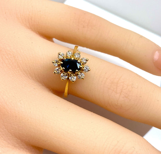 Bague 49 Bague marguerite en or jaune, saphir et diamants 58 Facettes AB655