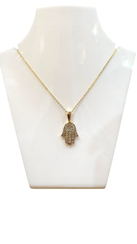Gouden en diamanten Hand van Fatima ketting en hanger