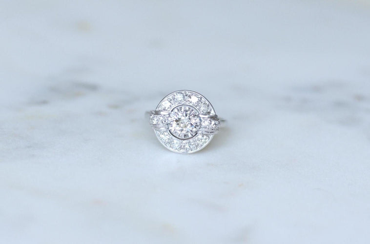 Bague 53 Bague Cible Art Déco Diamants 1,05 Cts sur Or blanc et Platine 58 Facettes