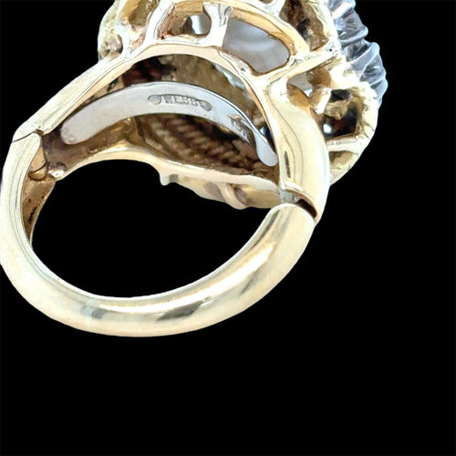 Bague 50 David Webb - Bague turban en or jaune, perles des mers du Sud et diamants 58 Facettes