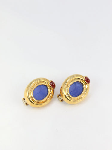 Boucles d'oreilles Clips d’oreilles en or, verre bleu, cornaline 58 Facettes 523