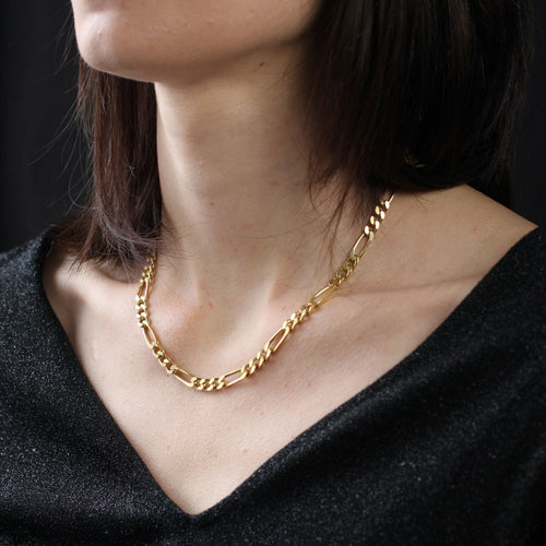 Collier Chaine massive or jaune gourmette alternée limée 58 Facettes CVCH18