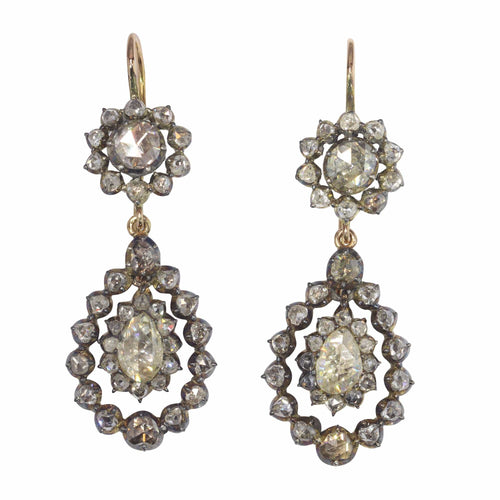 Boucles d'oreilles Haute Couture historique : boucles d'oreilles en diamant pré-victoriennes 58 Facettes 21345-0172