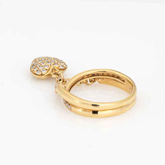 Diamond Heart Charm Ring Estate 18k Yellow Gold Band Sz 7 Fijne sieraden Dangle