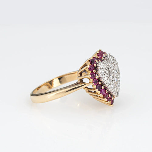Bague Vintage Pave Diamond Ruby Heart Ring 14k Yellow Gold Sz 5 Cocktail Fine Jewelry 58 Facettes G13502
