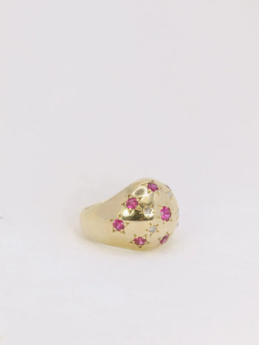 Bague Bague boule vintage en or jaune, rubis et diamants 58 Facettes J134