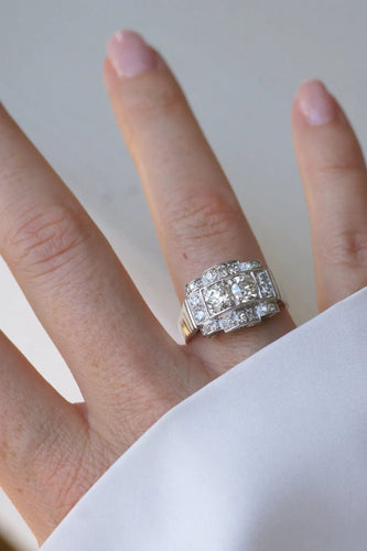 Bague Bague Tank Art déco diamants sur or blanc et platine 58 Facettes