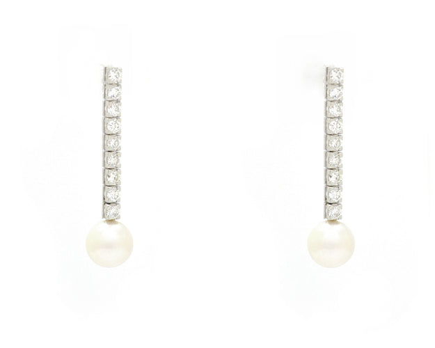 Boucles d'oreilles Boucles d'oreilles en or blanc avec diamants et perles 58 Facettes