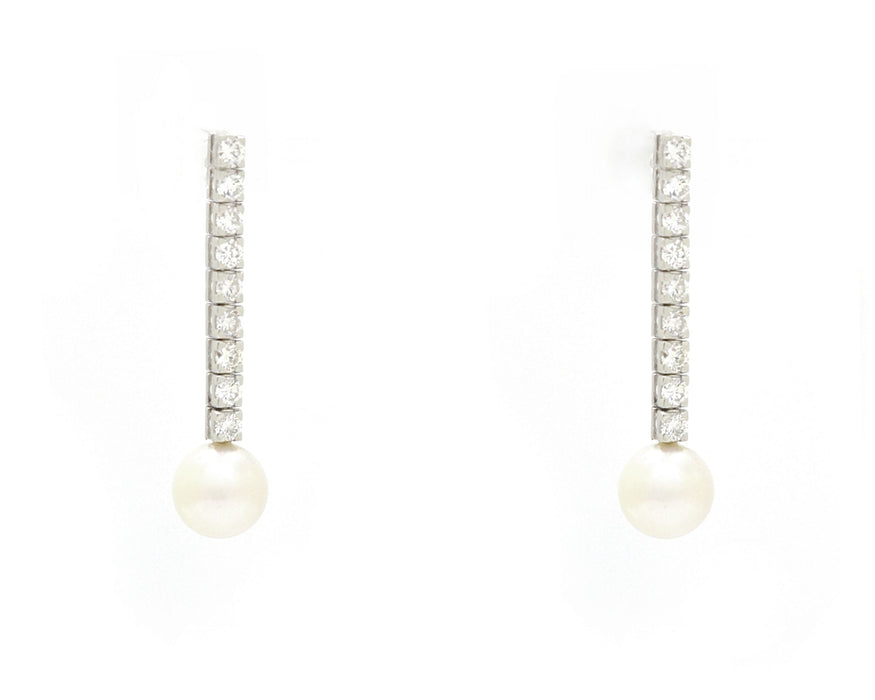 Boucles d'oreilles Boucles d'oreilles en or blanc avec diamants et perles 58 Facettes