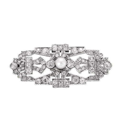 Broche Broche Art déco en or blanc, perle et diamants 58 Facettes 250301