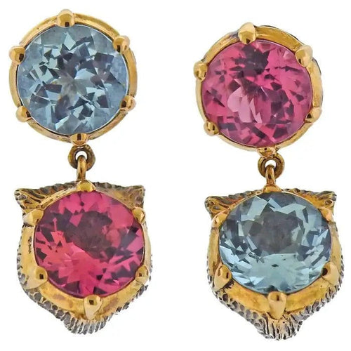 Boucles d'oreilles Gucci - Boucles d'oreilles tête de chat en or et pierres précieuses Le Marche des Marseilles 58 Facettes
