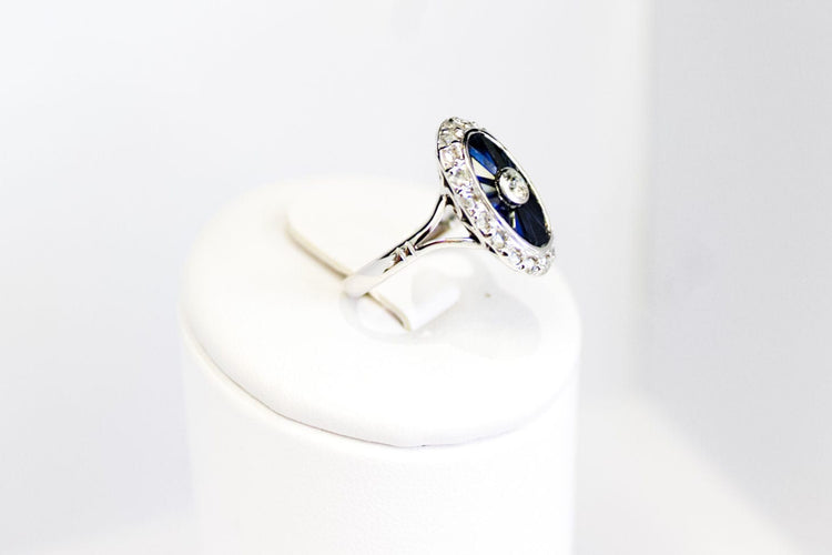 Bague 51 Bague Art Déco or blanc, diamants, saphirs 58 Facettes 250137